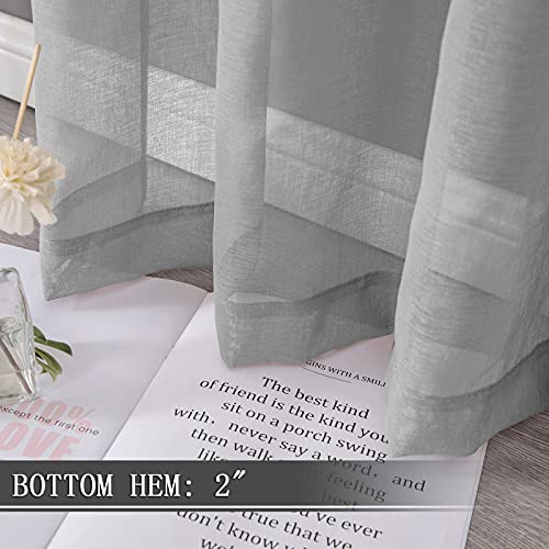 Short Sheer Curtains Linen Textured Bedroom Curtain Sheers Light Filtering Rod Pocket Voile Curtains for Living Room (54"W x 45"L (Pack of 2) / Silver Grey)