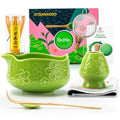 7 PCS Green Matcha Whisk Set (Green Cherry Blossom / 7 pcs/set, Bowl with Pouring Spout)