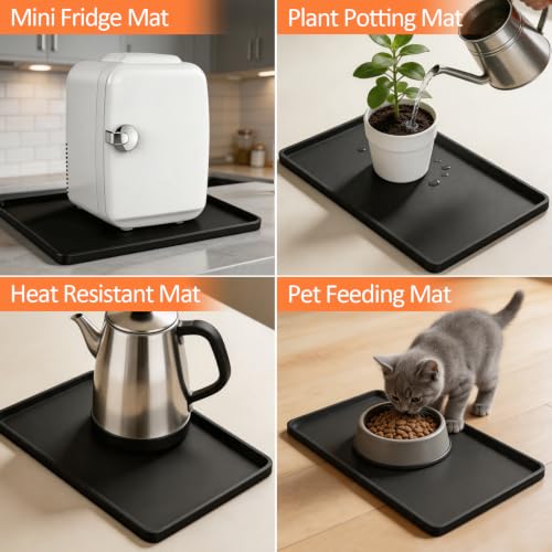 Silicone Coffee Maker Mat with Lip for Countertops (Black / 14.8'' x 7.9'')