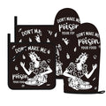 Funny Oven Mitts and Pot Holders Sets Black Kitchen Accessories Cute Kitchen Decor Funny House Warming Gifts Heat Resistant Cooking Baking Gifts for Women (Oven Mitts & Pot Holders / Black)