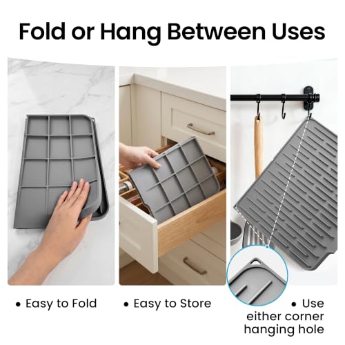 Foldable Silicone Dish Drying Mat for Kitchen Counter & Sink (Dark Gray / 15.7" x 12.3")