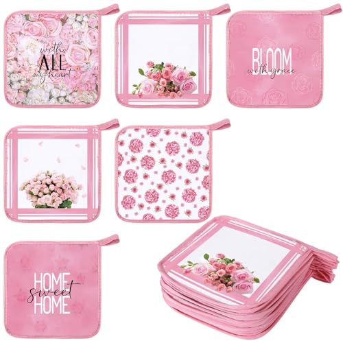 12 Pcs Pot Holders with Pocket (Pink / Pink Rose)