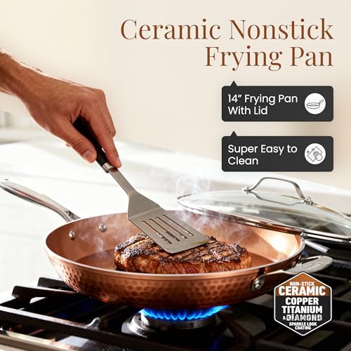 Hammered Copper 14 Inch Non Stick Frying Pan with Lid (14 inch Frying Pan with Lid)