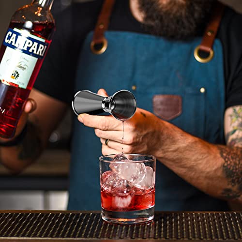 Double Cocktail Jigger for Bartending (Rolled Edge-1oz/2oz-1PC / Black)