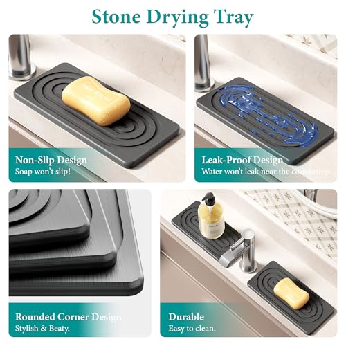 Water Absorbing Stone Tray for Sink (8.3" X 4"-dark Grey-b)