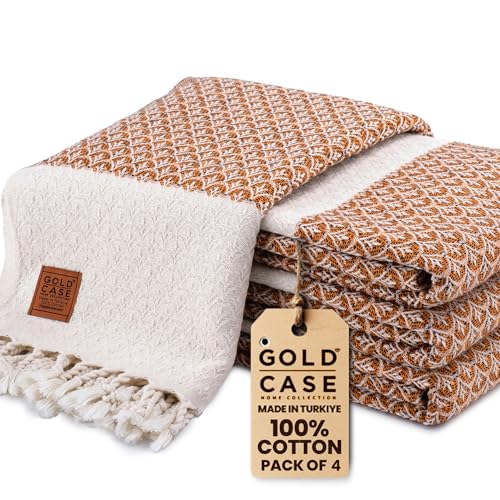 Gold CASE Turkish Beach Towel Set of 4 (Orange / 67x38"-Helen)