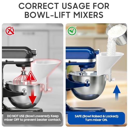 Flour Funnel for Kitchen Aid Accessories and Attachments (White)