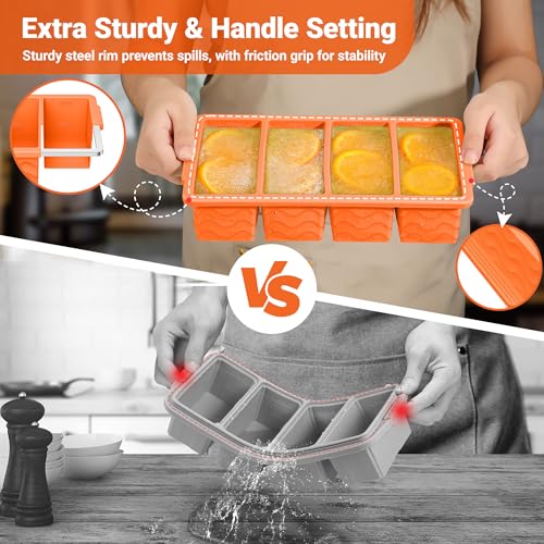 Silicone Freezer Trays with Lid for Soup (Orange)