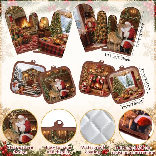 12 Pcs Christmas Oven Mitts Pot Holders Kitchen Towels Sets (Christmas Fireplace)