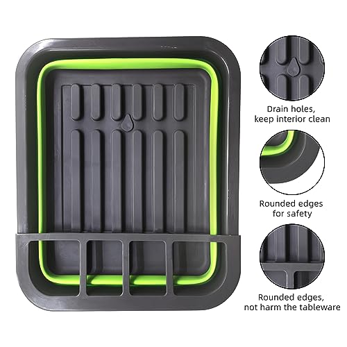 Collapsible Dish Drying Rack for RV Campers Portable Dinnerware Drainer Organizer for Kitchen Travel Trailer (Square Green)