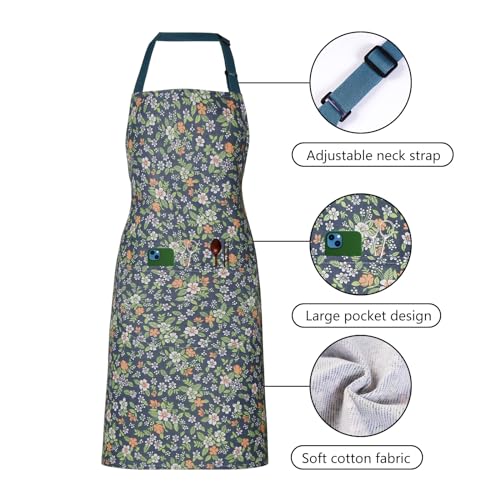 2 Pack Floral Apron for Women with Pockets (Pink/Jasmine)