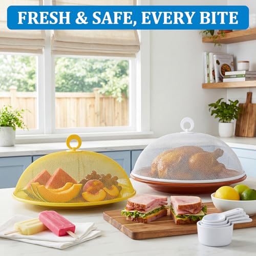 8 Pcs Metal Mesh Food Covers Tent Umbrella 11 Inch (Yellow, White, Pink, Blue)