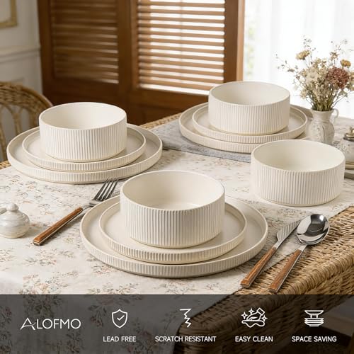 Stoneware Dinnerware Sets for 4 (Matte White / 4-Set(12pcs))