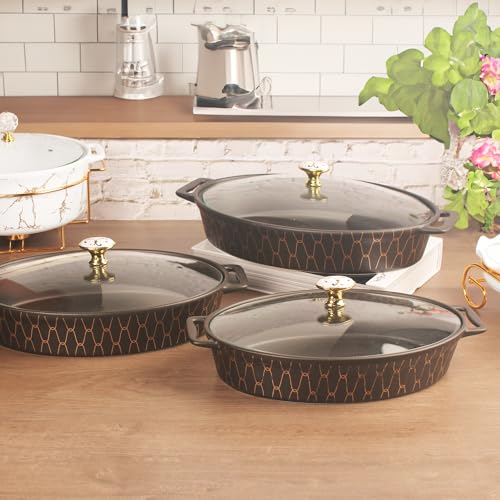 11" X 7.5" Ceramic Oval Casserole Dish with Glass Lid (Black / 11" X 7.5")