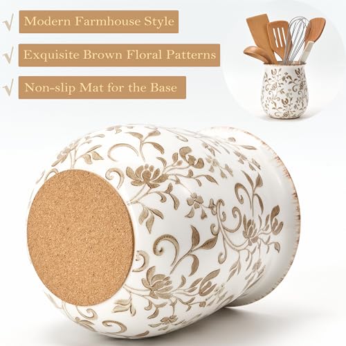 Utensil Holder for Kitchen Counter (Brown Flower Patterns)