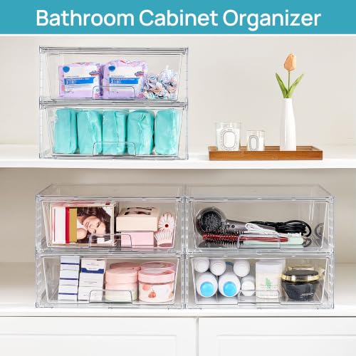 4 Pack Large Clear Stackable Storage Drawers for Closet