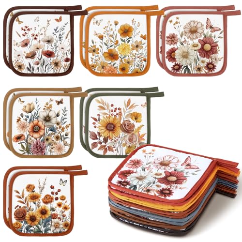 12 Pcs Pot Holders with Pocket (Pastel / Flower)