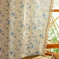 Blue Floral Farmhouse Semi Sheer Curtains 84 Inches Long Linen Blend Boho Vintage Light Filtering Privacy Rustic Country Drapes with Tassel Back Tab for Living (Blue and Green / 50"W x 84"L (Pack of 2))