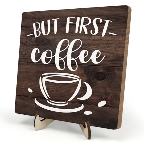 Vintage Coffee Bar Wooden Plaque Desk Sign (Brown6 / 5.9 x 5.9 x 0.32 inches)