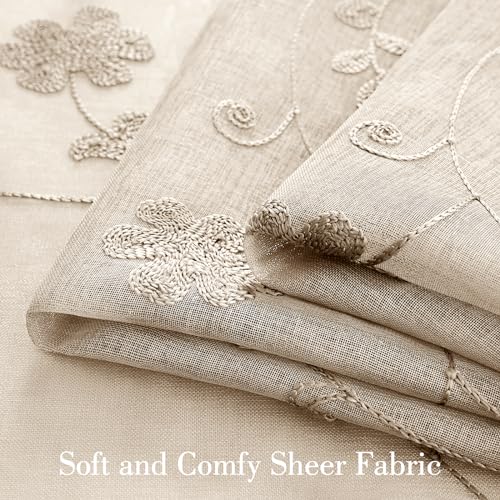 Taupe Sheer Curtains 63 Inches Length 2 Panels Beige Embroidered Floral Pattern Semi Sheer Window Curtains for Bedroom Living Room (52"W x 63"L (Pack of 2) / Taupe/Beige)
