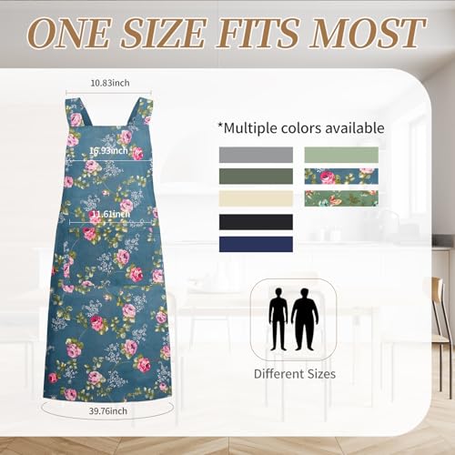 Japanese Style Apron with Pockets (00-floral Blue)