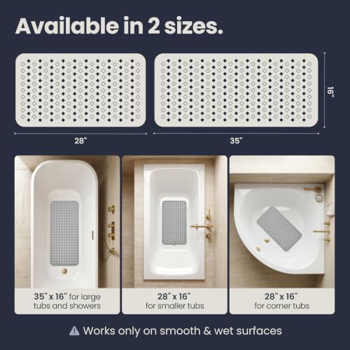Bathtub Mat Non Slip 35x16 Shower Mat Non Slip Anti Mold BPA Free (Grey / 35" x 16" (Rectangular))