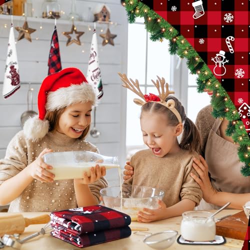 12 Pcs Christmas Kitchen Towels and Oven Mitt Sets 4 Buffalo Oven Mitts 4 Snowman Dish Towels and 4 Plaid Pot Holders Xmas Tree Cooking Accessories for Winter Holiday Decoration Home Baking (Buffalo)