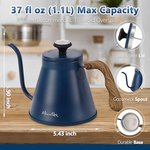 Gooseneck Kettle with Thermometer for Pour Over Coffee and Tea (Cobalt Blue)