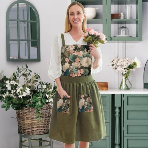 Aprons for Women with Pockets (Olive Green)