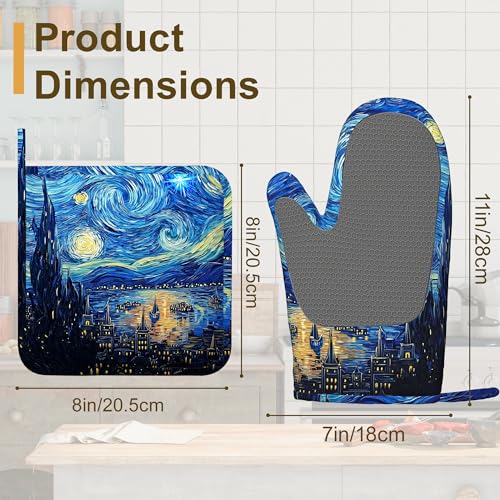 Starry Night Oven Mitts and Pot Holders Set of 4 (Starry Night)