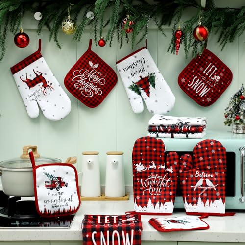 12 Pcs Christmas Kitchen Accessories Set Buffalo Plaid Style (Brief Christmas)