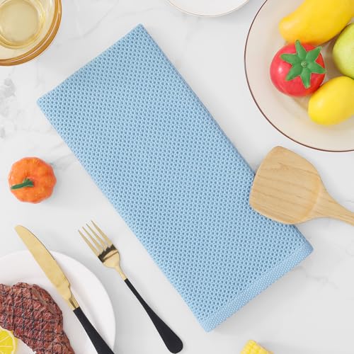 100% Cotton Waffle Weave Kitchen Dish Towels 6 (Sky Blue / 13 X 28 - 6 Pack)