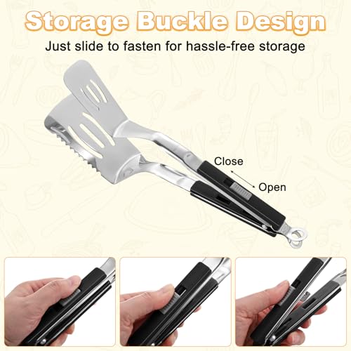 Spatula Tongs (Black Handle, Silver Tone)