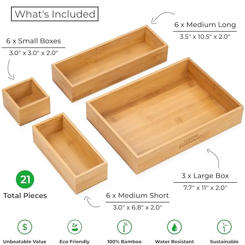 Bamboo Drawer Organizer Boxes (21-Piece)