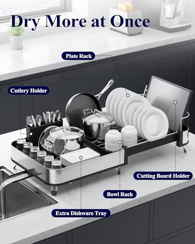 Expandable Metal Dish Drying Rack (Black / Large)