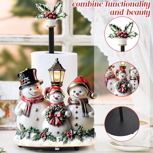 Christmas Snowman Paper Towel Holder with Round Base Christmas Kitchen Bathroom Decor Rustic Metal Snowman Family Dispenser Kitchen Paper Holder Stand for Winter Xmas Countertop Home Accessories (Snowman)