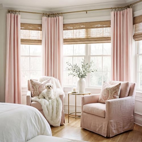 Pink 100%Blackout Linen Curtains for Girl's Room W52 x L96 (Pink / 52"W x 96"L (Pack of 2))