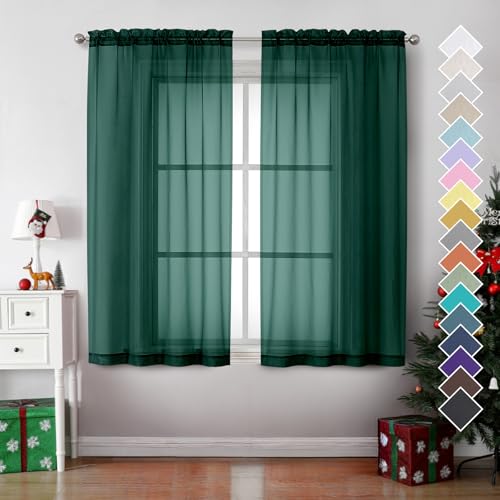 Hunter Green Sheer Curtains 63 Inches Long 2 Panels (Hunter Green / 42"W x 63"L (Pack of 2))