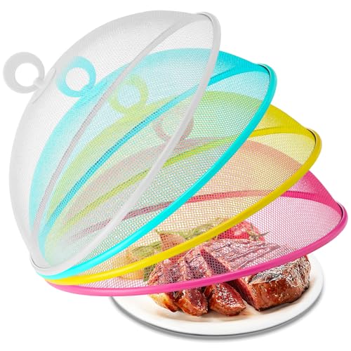 8 Pcs Metal Mesh Food Covers Tent Umbrella 11 Inch (Yellow, White, Pink, Blue)