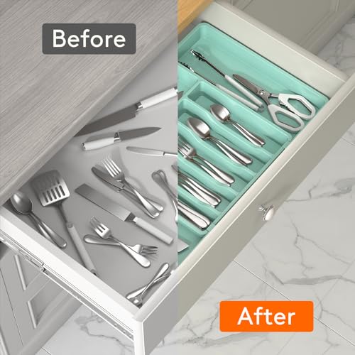 Extra Large Silverware Drawer Organizer (Turquoise / XL (13-22''W x 15''D))