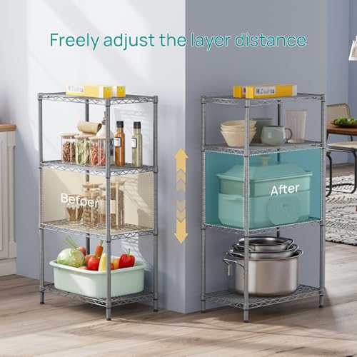4 Metal Shelves Wire Shelving Storage Shelf Adjustable Unit Pantry (Grey / 4 Tier 14"Dx24"Wx48"H)