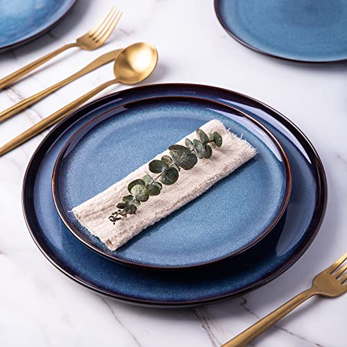 Ceramic Dinner Plates Set of 6 (10.5 Inch for 6 / Reactive-Blue)