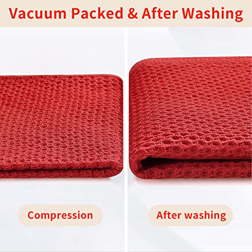 100% Cotton Waffle Weave Kitchen Dish Towels 4 (Brick Red / 13 X 28 - 4 Pack)