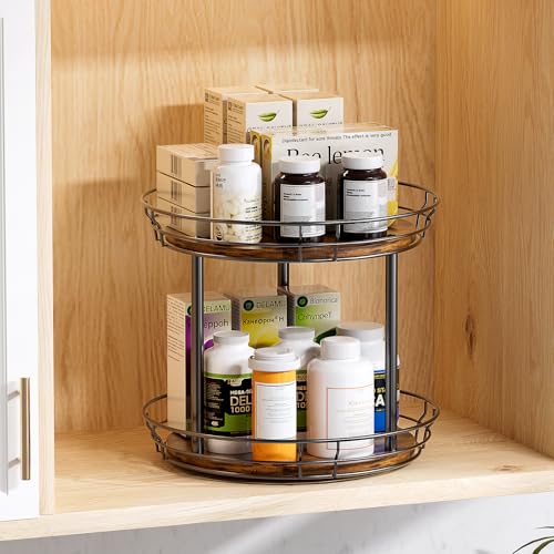 2 Tier Lazy Susan Turntable Rotating Spice Rack Organizer for Cabinet (12in - 2Tier)