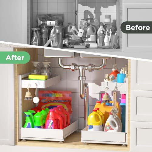 Under Sink Organizer Bathroom Kitchen (cream white)