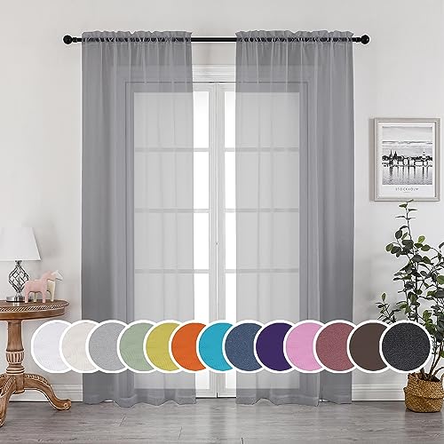 Sheer Curtains 90 Inch Length (Grey / 42"W x 90"L (Pack of 2))
