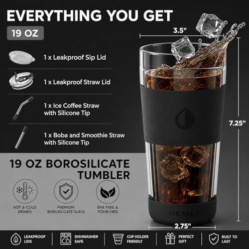 19 oz. Clear Double Wall Glass Coffee Tumbler (New Black)