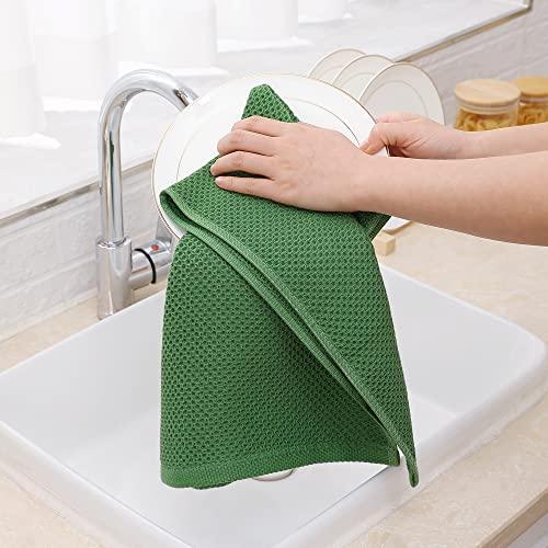 100% Cotton Waffle Weave Kitchen Dish Towels 6 (Grass Green / 13 X 28 - 6 Pack)