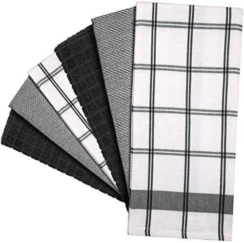 Premium Kitchen Towels 6 Pack 100% Cotton 20"x28" Dish Towels Black Check (Black Check / Kitchen Towels - Mixed Styles (6 Pack))