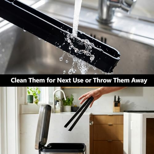 Plastic Serving Tongs Disposable Kitchen Tongs for Food Salad (Black)